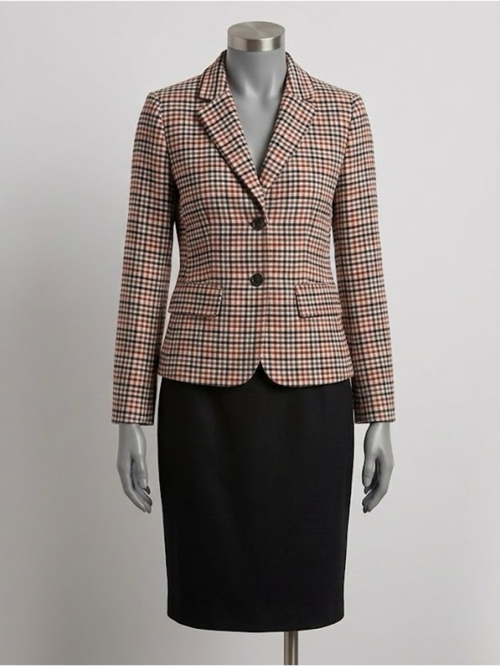 Checked Blazer Jacket in Brown and Black - Women